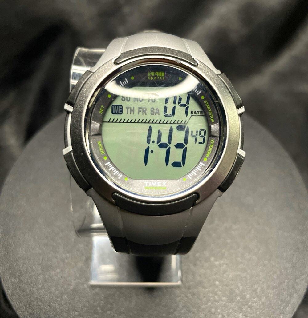 Timex 1440 Sports Digital Quartz Watch Day/Date 44mm Gray Resin Strap 30m